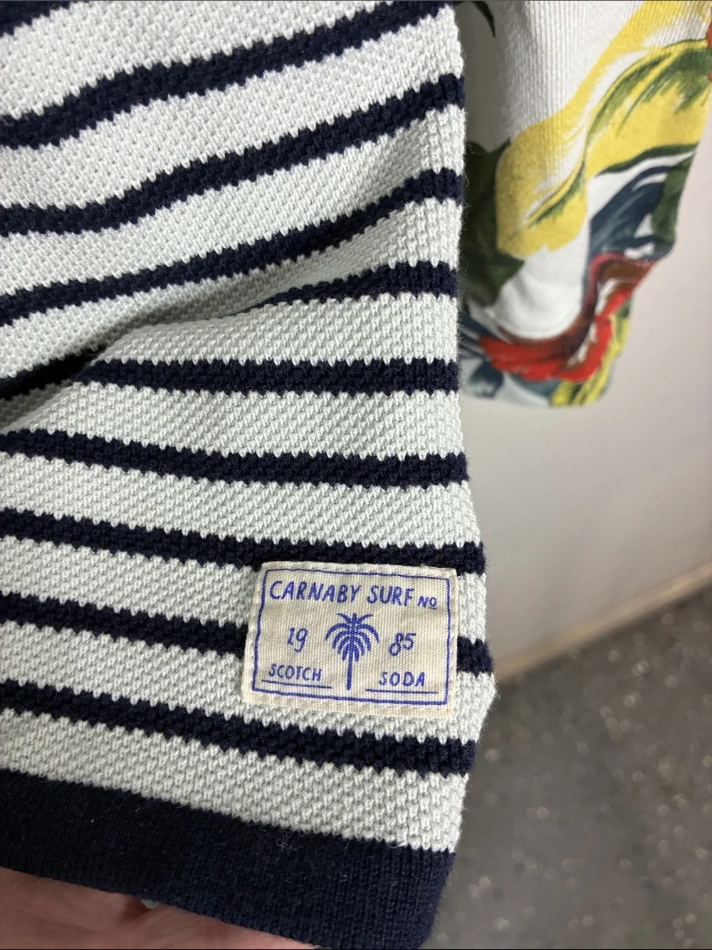 Scotch & Soda Carnaby Surf XL Tropical Sleeve Navy Stripe Knit Top